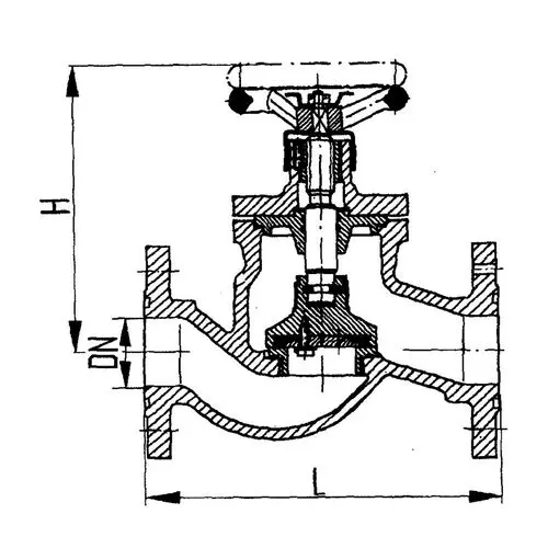 Фланцевый проходной судовой запорный клапан с ручным управлением 521-35.3443-02 ИТШЛ.49112518-02 