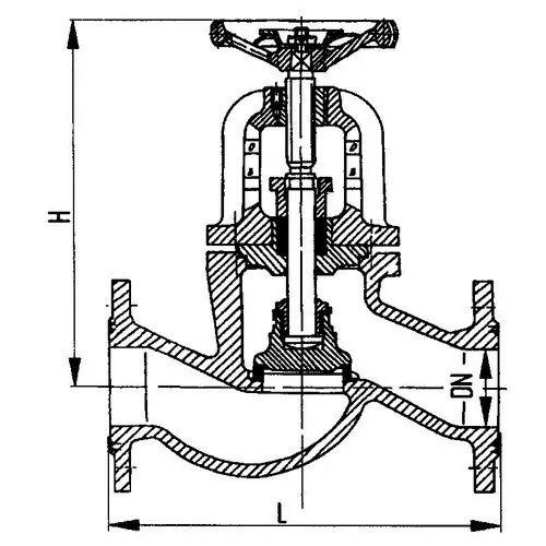Фланцевый проходной сальниковый судовой запорный клапан с ручным управлением 521-01.140 