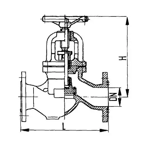 Фланцевый проходной судовой запорный клапан для аммиака с ручным управлением 521-35.2953 ИТШЛ.49112512 