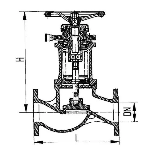 Фланцевый проходной сильфонный судовой запорный клапан с ручным управлением 521-35.857 