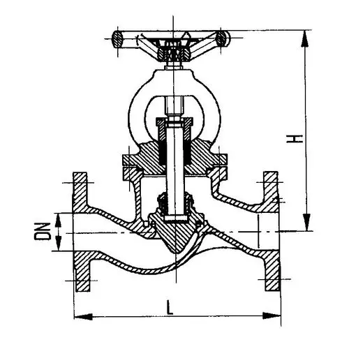 Специальный проходной фланцевый сальниковый судовой запорный клапан с ручным управлением 521-18209 