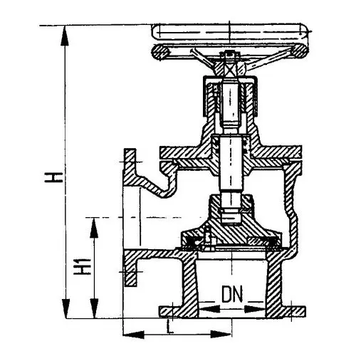 Запорный фланцевый угловой судовой клапан с ручным управлением 521-35.1667 