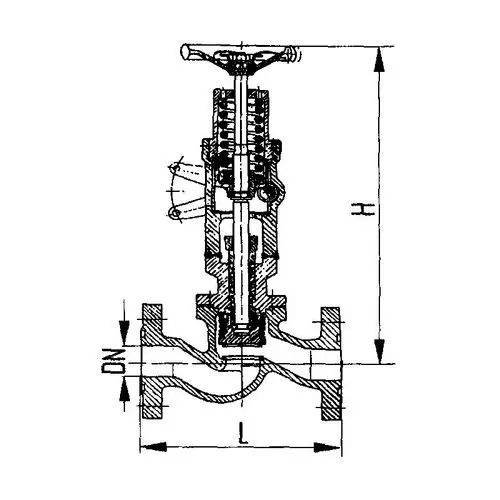 Фланцевый проходной быстрозапорный судовой клапан с тросиковым приводом с ручным управлением 521-35.212 